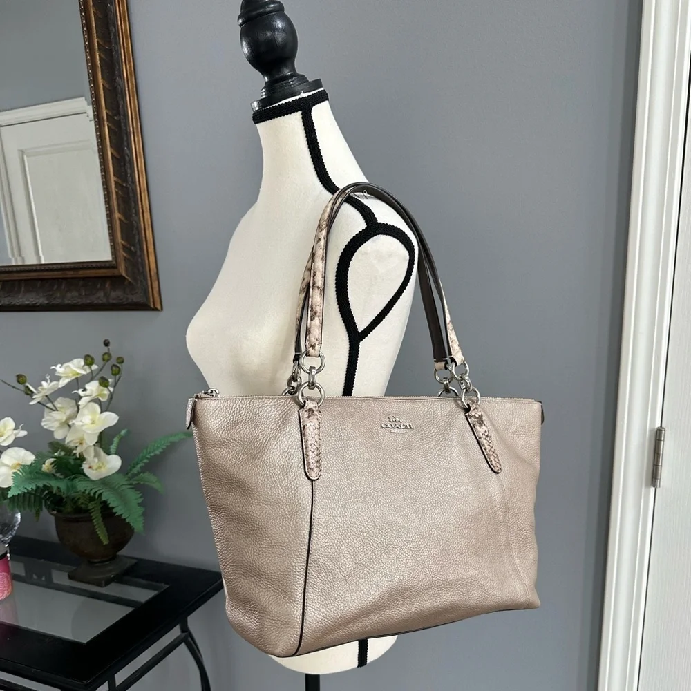 Coach Ava Tote Metallic Rose Pebbled Leather
